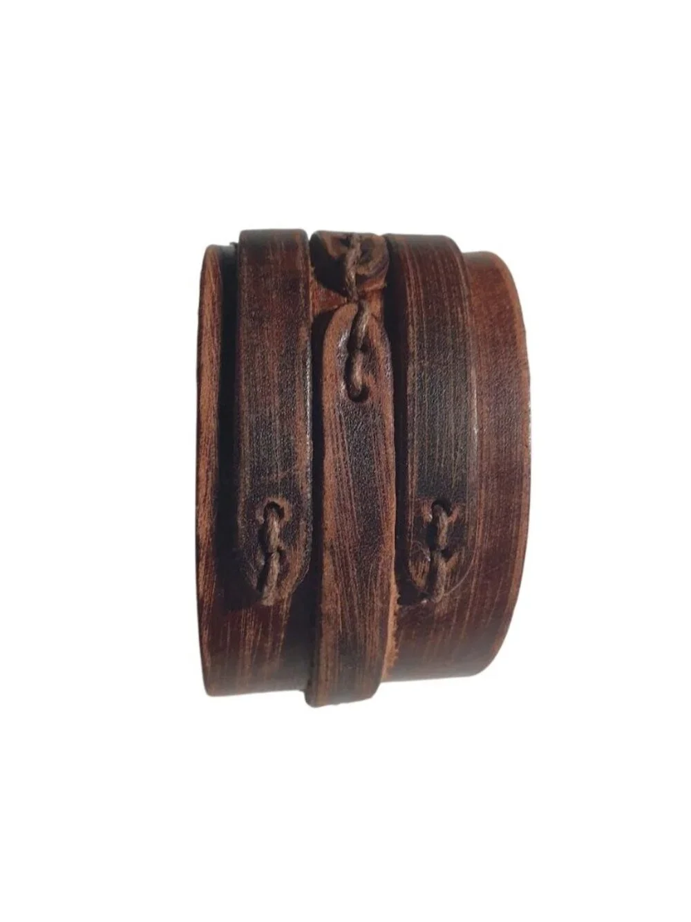 Brown Adjustable Leather Cuff Bracelet Snap Closure Straps Unisex Wristband 7 to